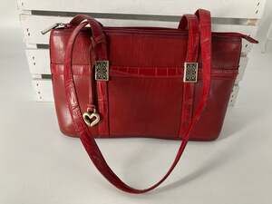 BRIGHTON SMALL RED SMOOTH LEATHER ANIMAL PRINT SHOULDR BAG